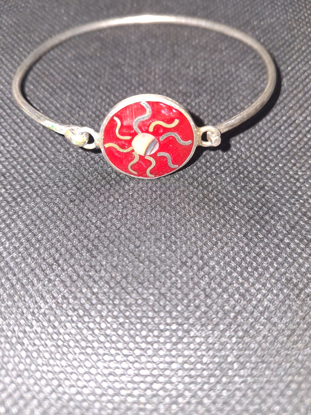Vintage Red Enamel Sun Motif Bangle Bracelet